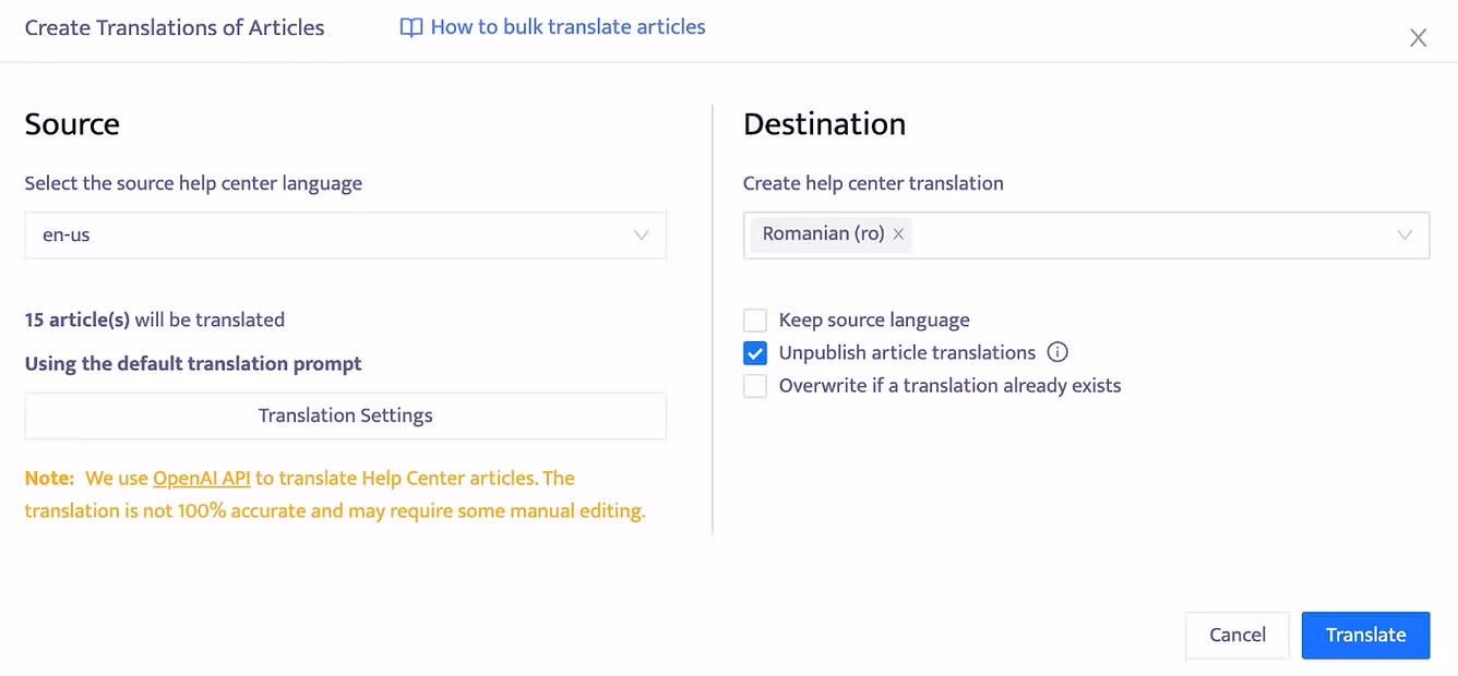 Accelerate Localization in Zendesk Guide with Bulk Translation