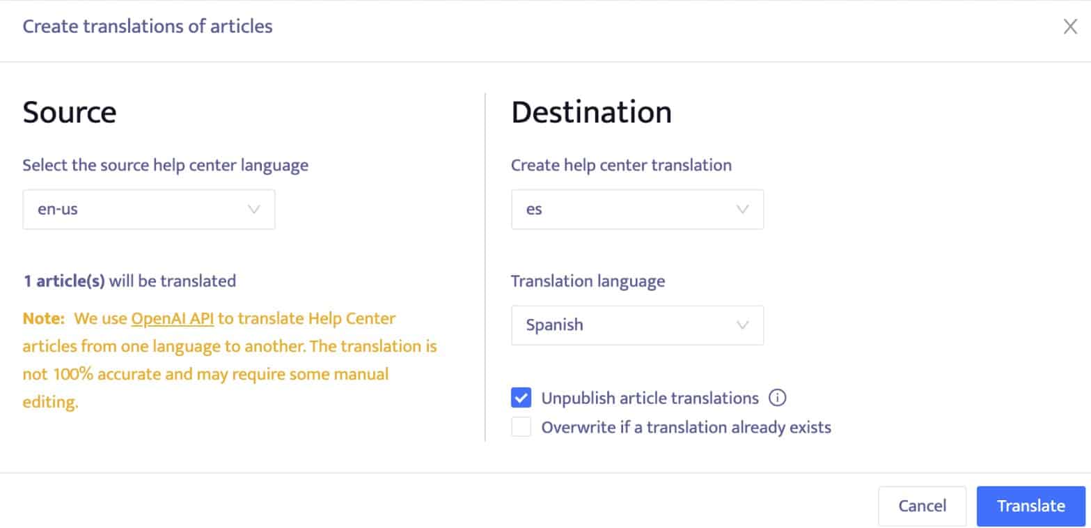 Auto translate articles