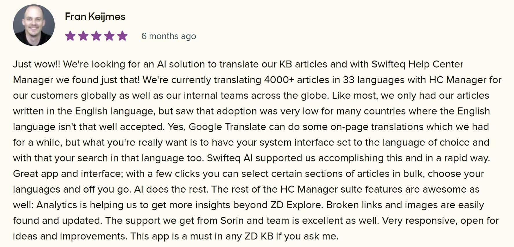 Zendesk Marketplace review by Fran HElp Center MAnager