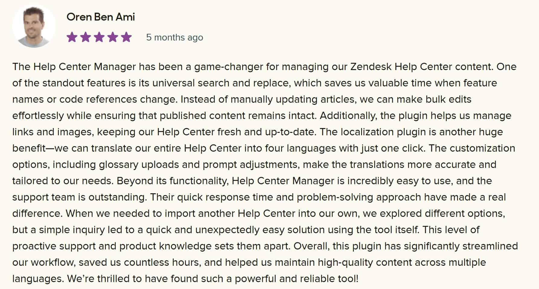 Zendesk Marketplace review by Oren