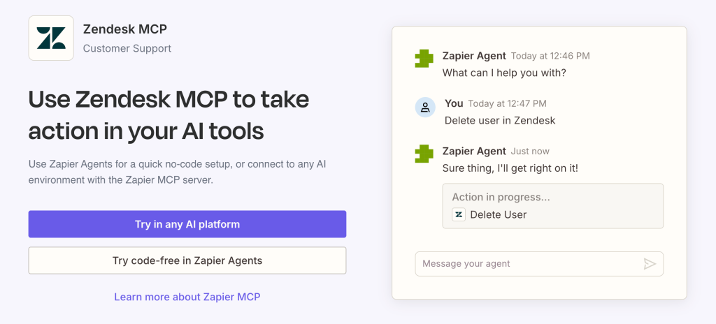 Zapier Zendesk MCP