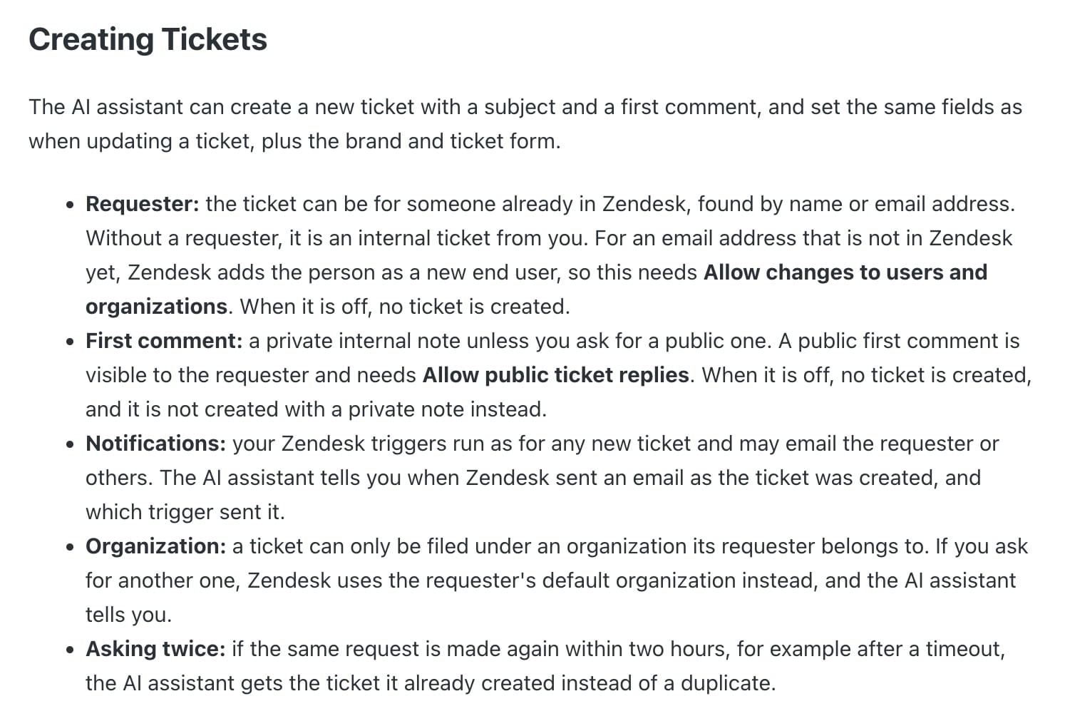 The new Creating Tickets section, live in the Help Center